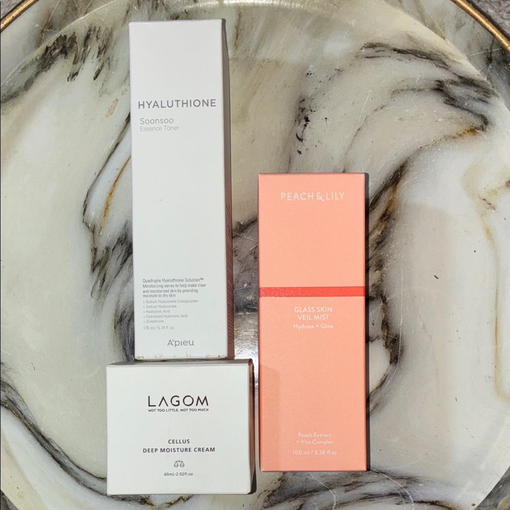 Korean glass skin Hyaluthione, Peach & Lily & Lagom Skincare Trio